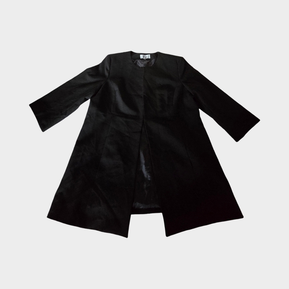 Le Suit Black Long Blazer Collarless Jacket Structured Career Minimalist Open 18 - Picture 2 of 16